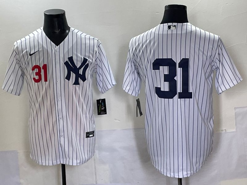 Men 2025 New York Yankees 31 No Name White Stripe Game Nike MLB Jersey style 02